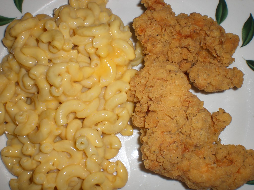 Macaroni and Cheese and Chicken Tenders DorothySH Flickr