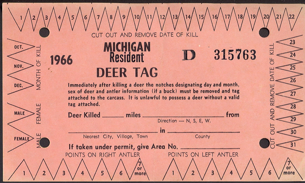 1966 Michigan Resident DEER Hunting License Kill Tag Flickr
