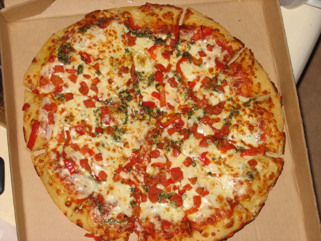 Pizza Hut Pizza with pesto sauce and sweet tomato sauce Flickr