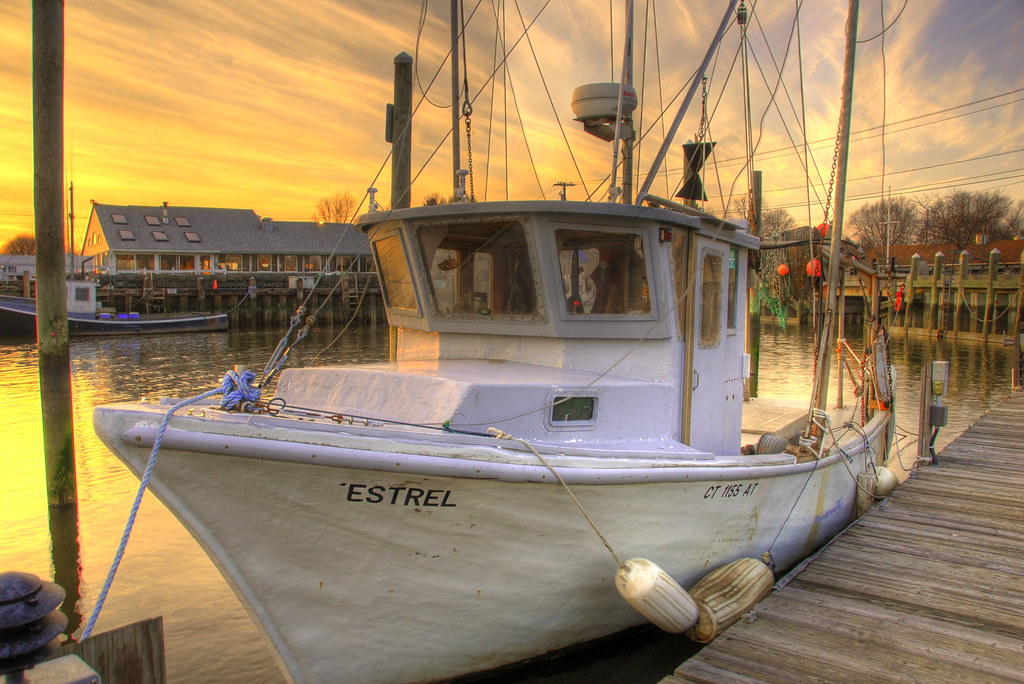 Fishing boat at sunset Guilford, CT. slack12 Flickr