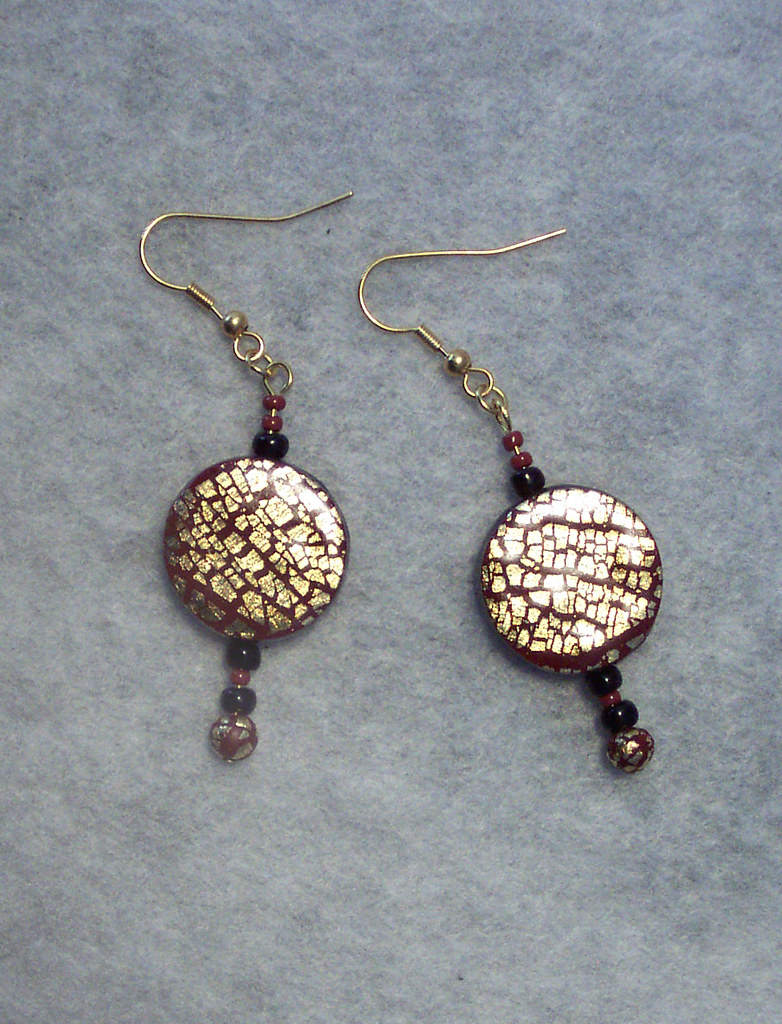 RedGold Leaf Disk Earrings Polymer Clay earrings in red, … Flickr