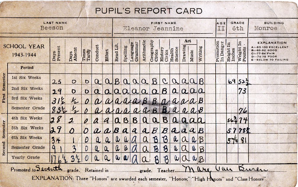 report card 1944 report cards were different way back then… Flickr