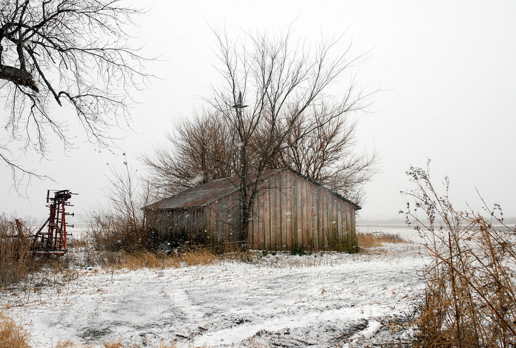 Small Barn and Equipment in Snow Storm Near Riverton, Iowa… Flickr