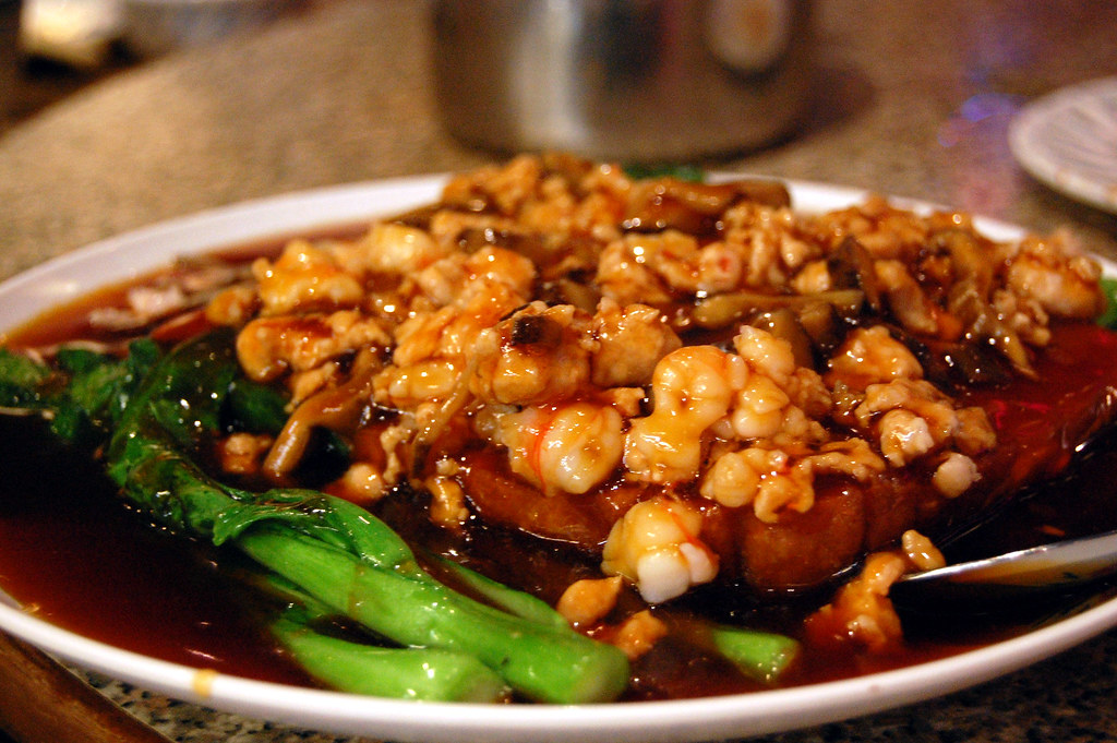 CountryStyle Tofu Fried bean curd topped with meat and pr… Flickr