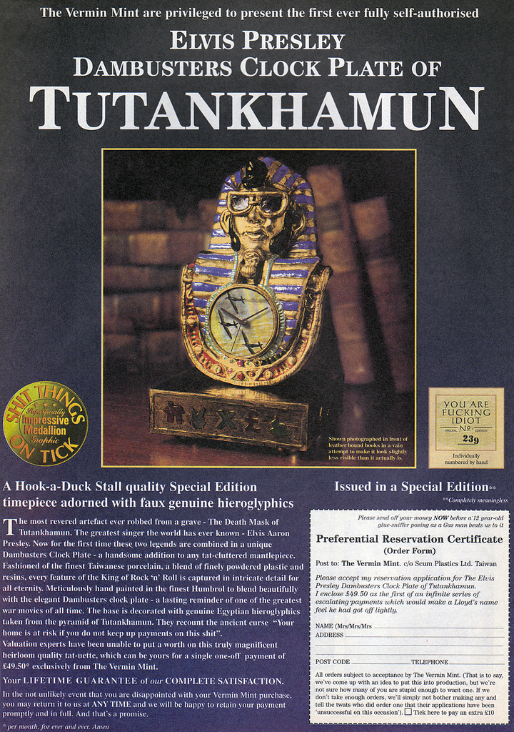 Elvis Presley Tutankhamun & Dambusters Clock www.viz.co.uk… Flickr