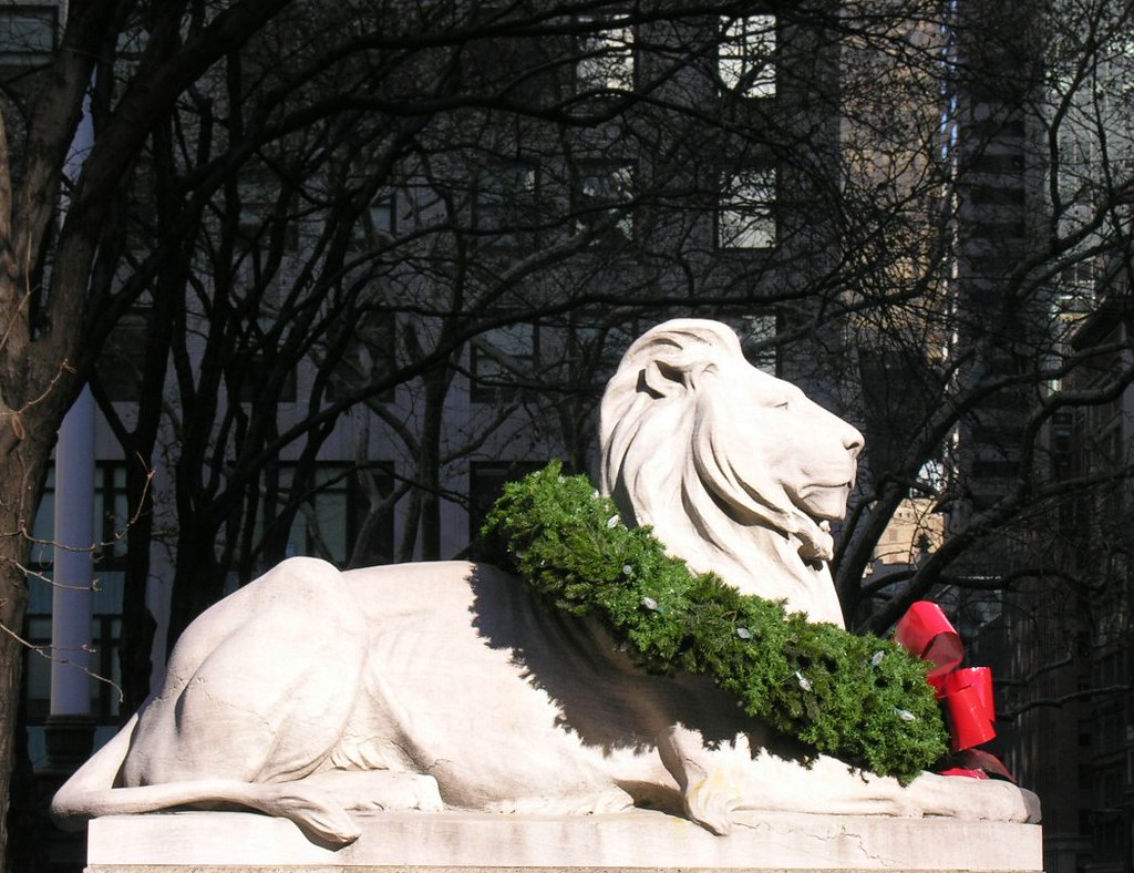 Lion Statue in front of the New York Public Library Flickr