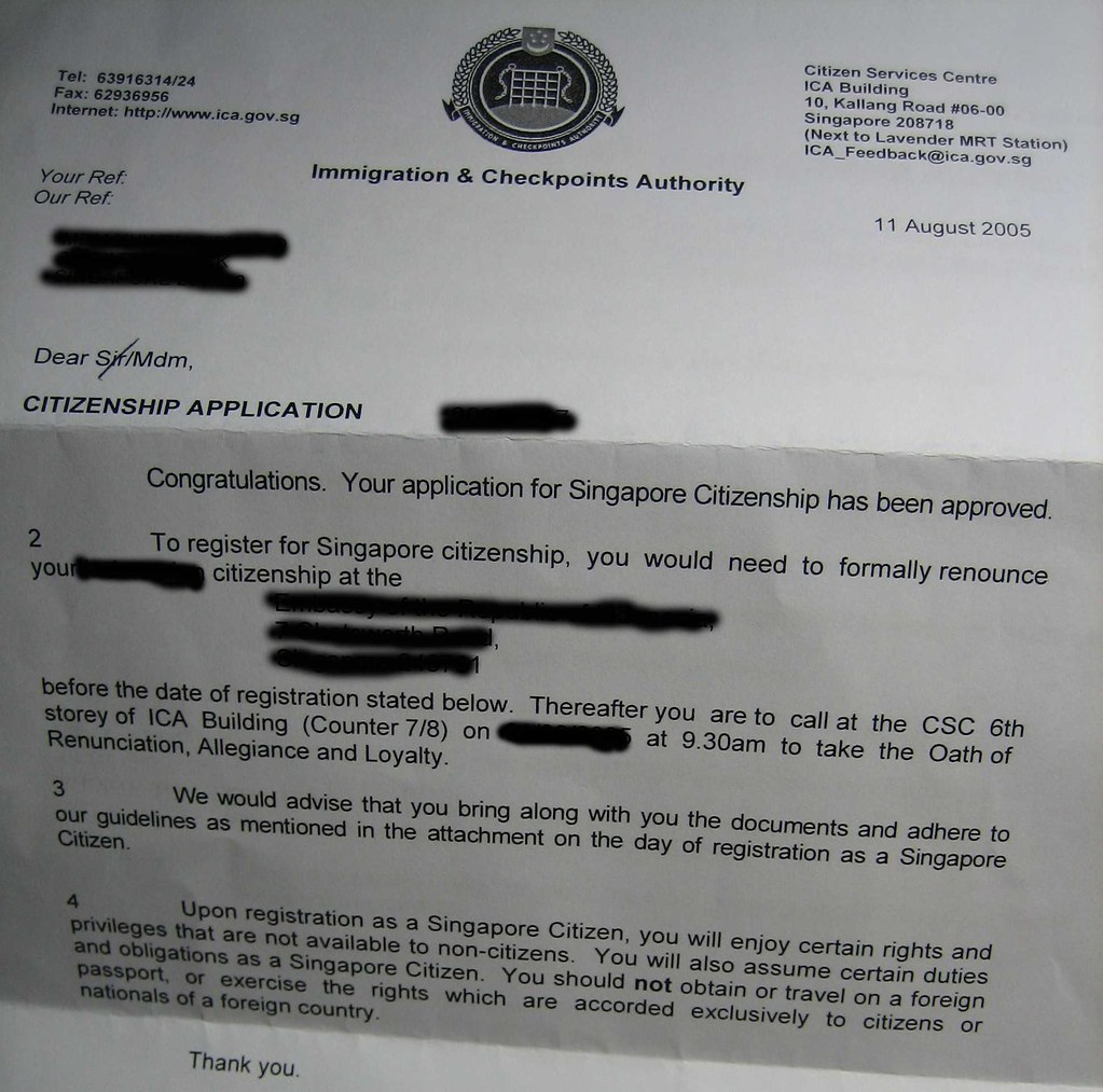 Citizenship Approval My letter from the ICA stating that m… Flickr