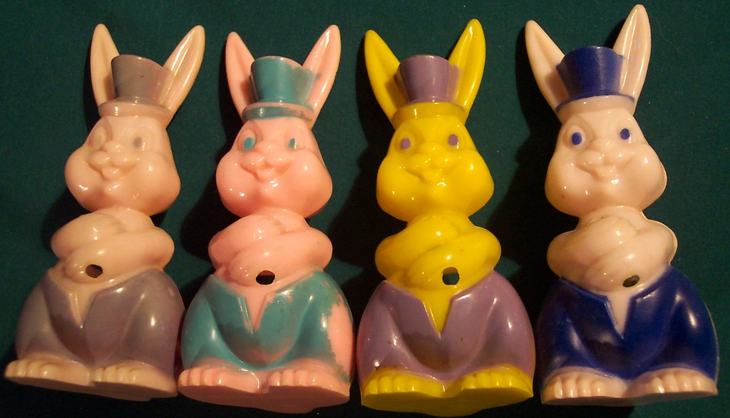4 Vintage Hard Plastic Easter Rabbits 4 inches tall Dave Flickr