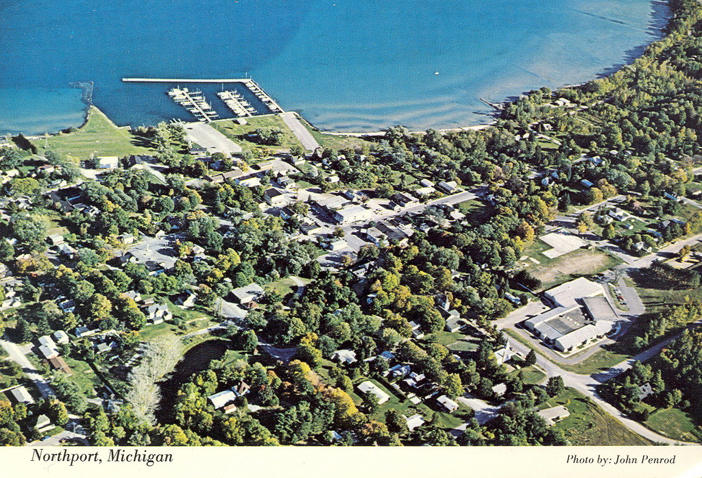 Leelanau Northport Village MI Aerial View Downtown & Coast a photo on