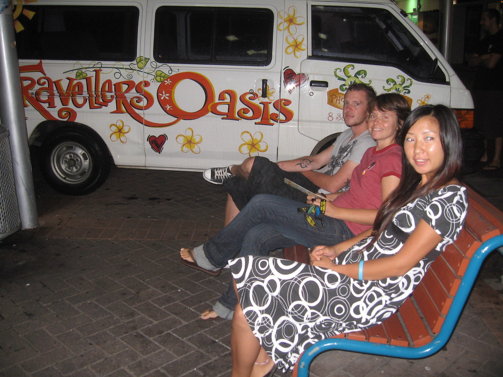 Dan, Me and Yuka await the bus Karen Millington Flickr