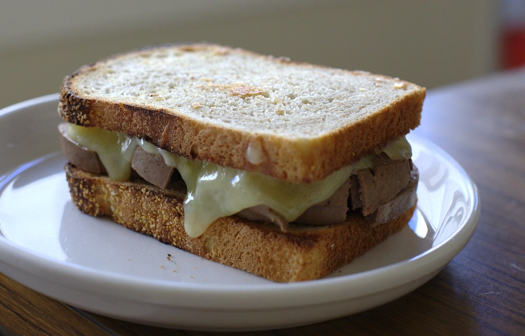 Sandwich 5 Liverwurst and Cheddar on Polenta loaf. Guy Albertelli Flickr