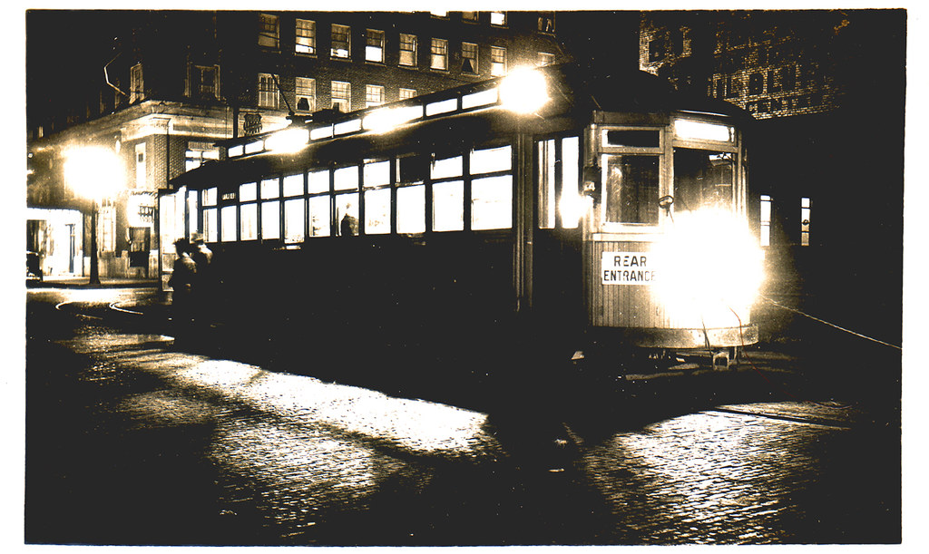 1940s Streetcar at night Council Bluffs, IA. Frank_Bruce Flickr