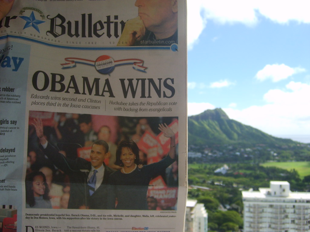 Obama Wins! In Iowa. This is the Hawaii newspaper headline… Flickr