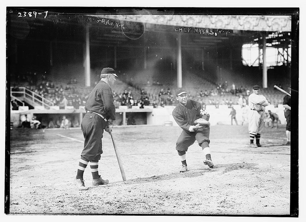 [John McGraw (left) & Chief Meyers (catching), New York NL… Flickr
