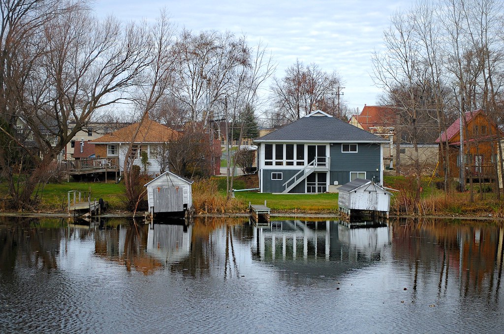 Houses off a Rock Lake, Lake Mills Wisconsin Mill Pond Cragin