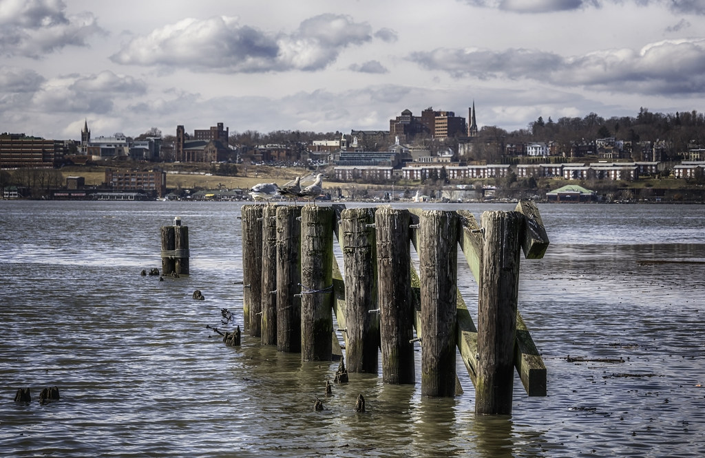 Piers in the Hudson Looking across the Hudson to Newburgh,… John