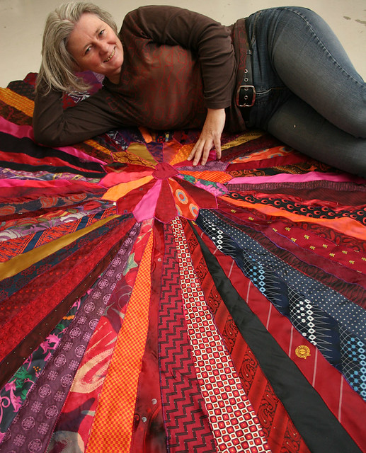 Rug with maker here's me with the fourth rug made from tie