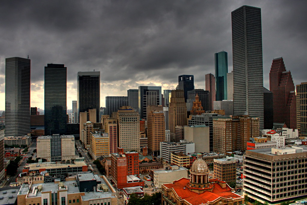 Gotham Houston HDR Downtown Houston on a cloudy day. Jackson Myers Flickr