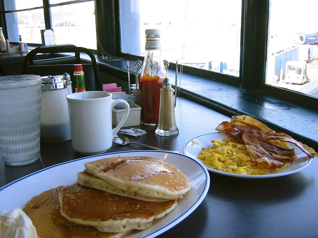 Pancakes LGB cafe Pancakes and bacon at the Long Beach A… Flickr