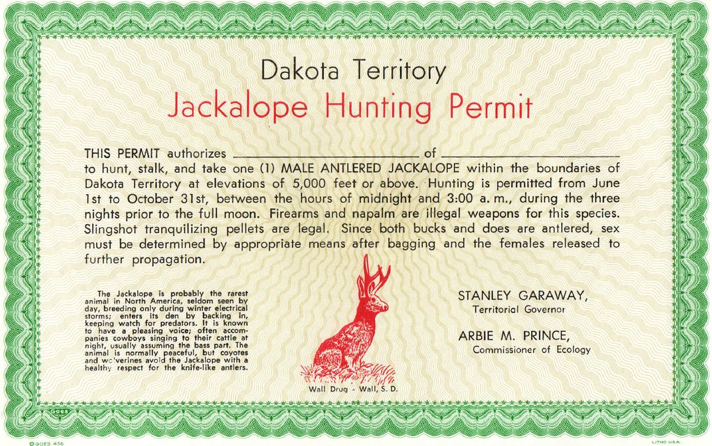 Jackalope Hunting Permit Dakota Territory Frank Synopsis Flickr
