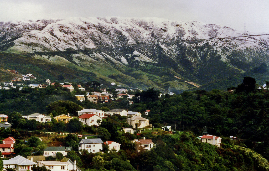 Snow on the hills, Ngaio, Wellington, New Zealand, 1991 Flickr