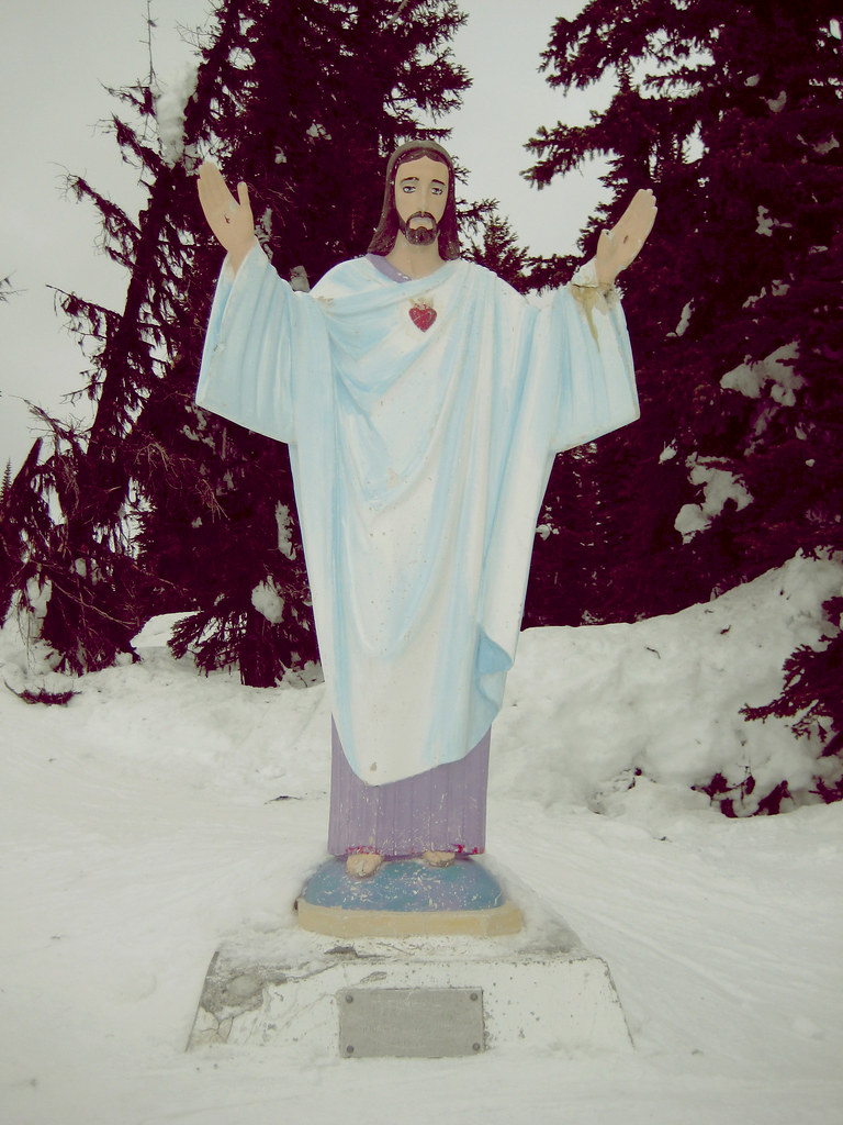 Jesus on Chair 2 Old statue of jesus surrounded by trees … Flickr