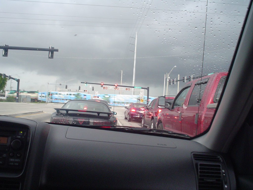 rainy day traffic TriRail going from West Palm Beach to