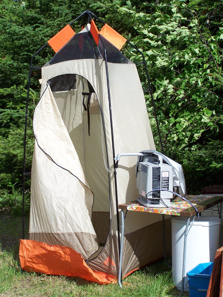 Hot water shower! Oh, how we rough it! Big Swede Guy Flickr