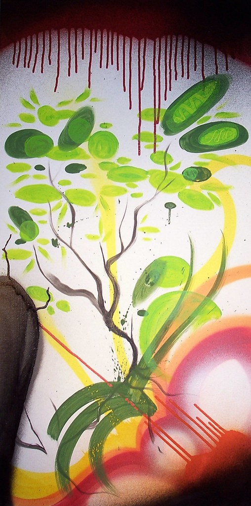 Bonsai With Rock One of my first doing spray paint drip on… Flickr