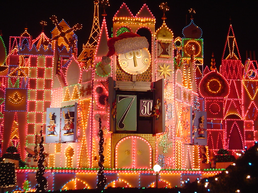 smallworld Small World ride at night, decorated for Christ… Sharon