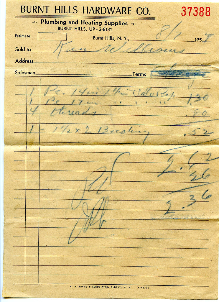 Burnt Hills Hardware receipt Ken Williams was the guy who … Flickr