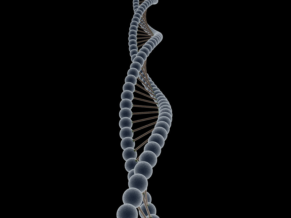Electron Microscope False Coloured DNA Strand on Black a photo on