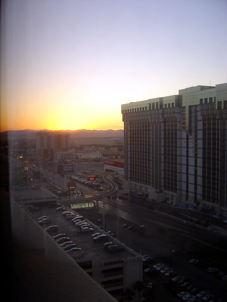Las Vegas sunrise Through my dusty hotel window. Smallbrainfield