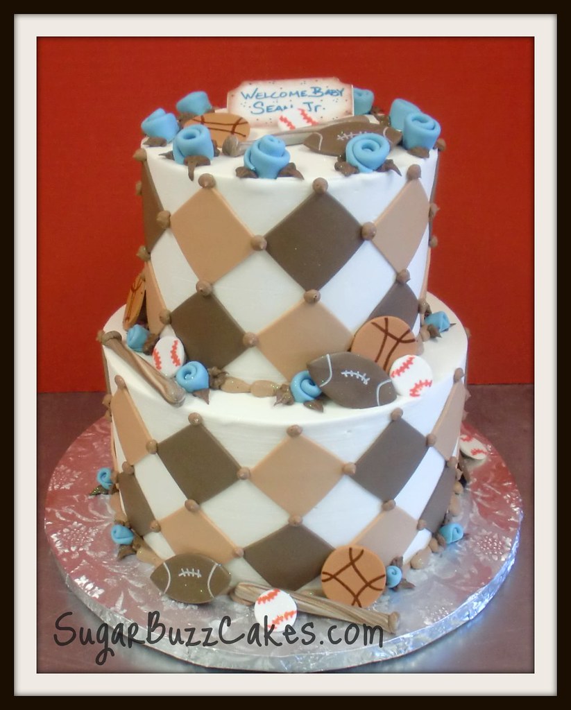 Sports theme baby shower cake a photo on Flickriver