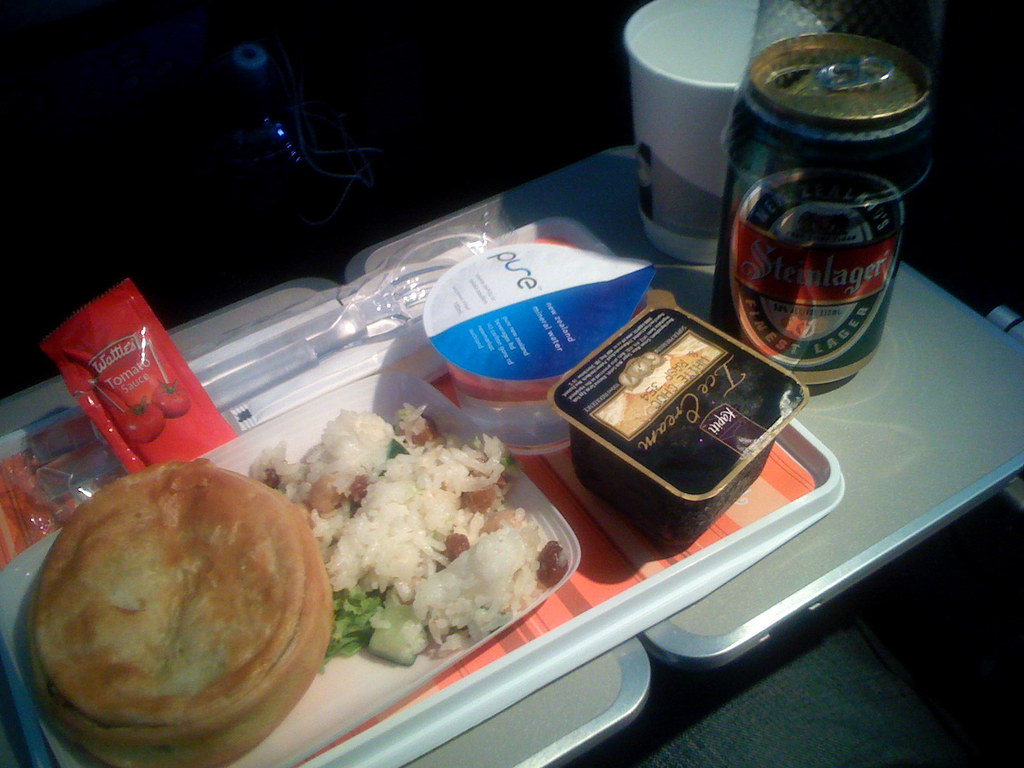 Air New Zealand meal pie and sauce with a beer! Maaaate!… Flickr