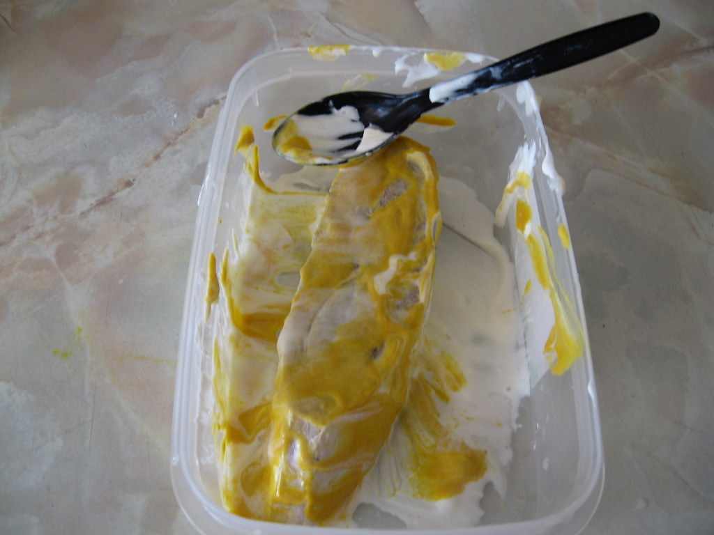 Marinate the fish with yoghurt, mustard sauce, mustard oil… Flickr