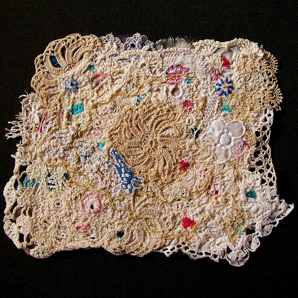 Fiber Art Doily with Blue Giraffe Head Made from deconstru… Flickr