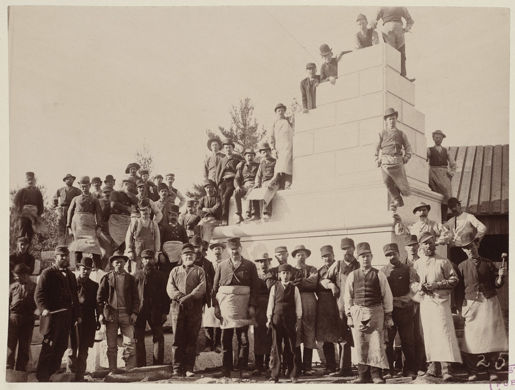 Milford Quarry workmen surround mockup of cornerstone of … Flickr