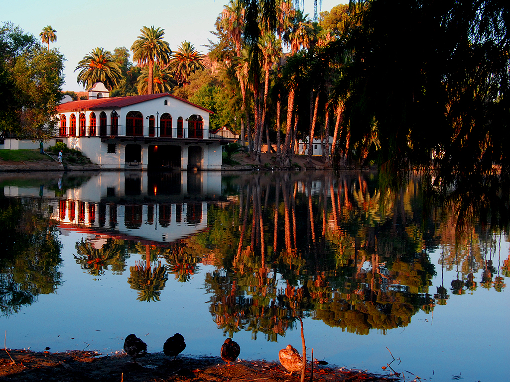 Fairmount Lake Stewert's Boathouse and palm trees are refl… Flickr