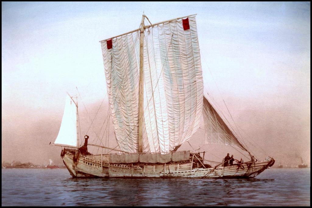 JAPANESE JUNK SAILING OUT TO SEA Ca.1890s handcolored alb… Flickr