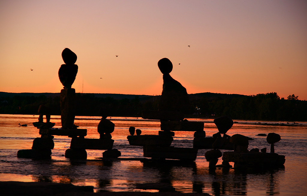 On Black Balanced Rock Sculptures along the banks of the Ottawa River