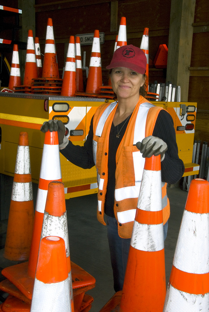 Traffic cones An ODOT worker surrounded by traffic cones. Oregon