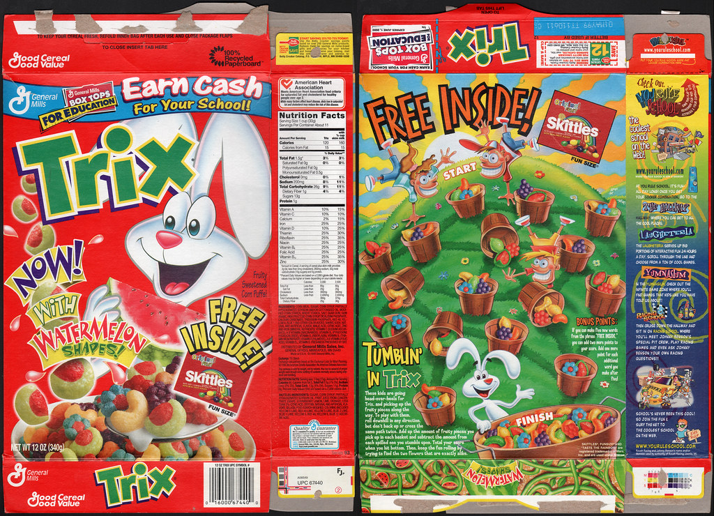 General Mills Trix cereal box Free Skittles and Waterm… Flickr