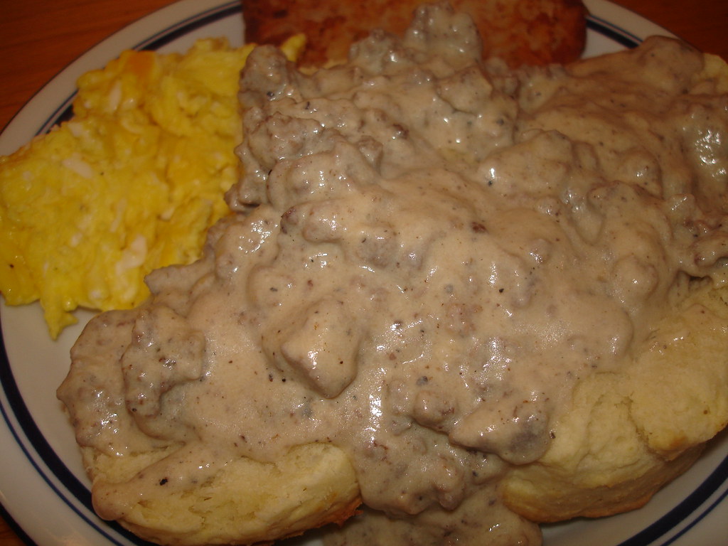 Cream biscuits with venison sausage gravy served with scra… Flickr