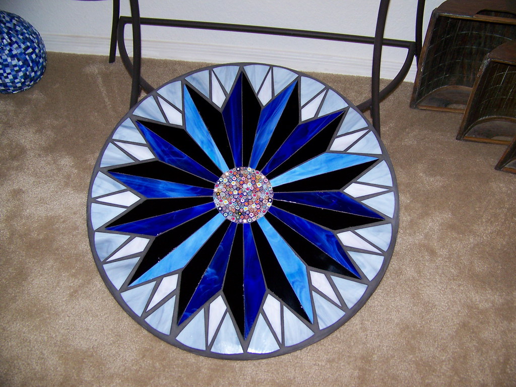 24" round tabletop stained glass and millefiori Linda Shields Flickr