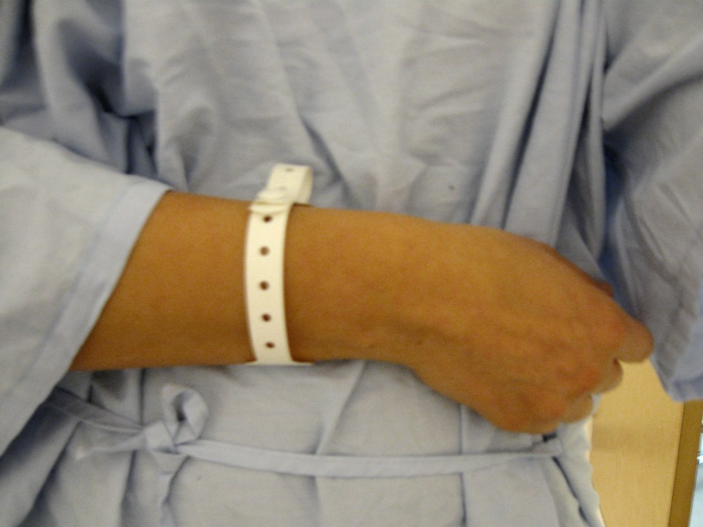 very stylish blue hospital gown & a wristband Amusing myse… Flickr