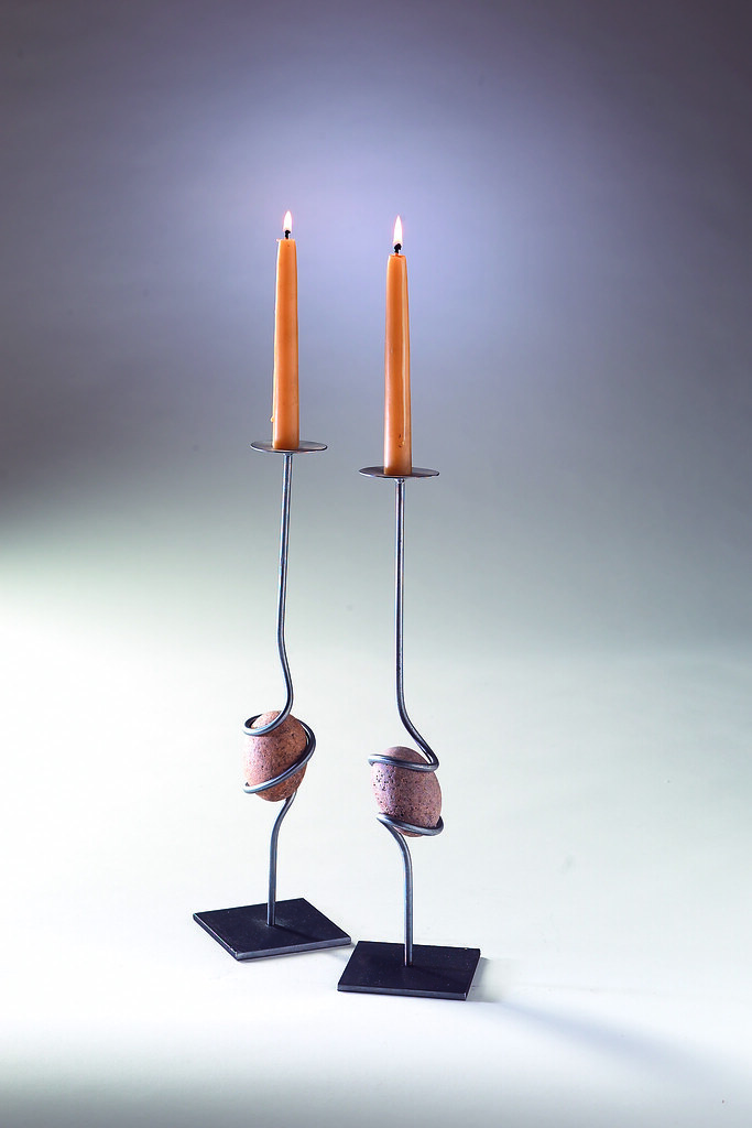 C19 steel and river rock candle holders square base16" ta… Flickr