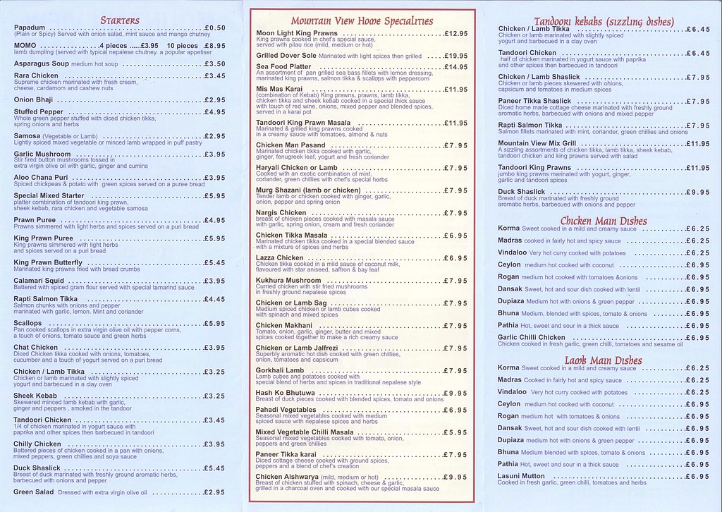 Takeaway menu at Mountain View, Chislehurst, London BR7 Flickr