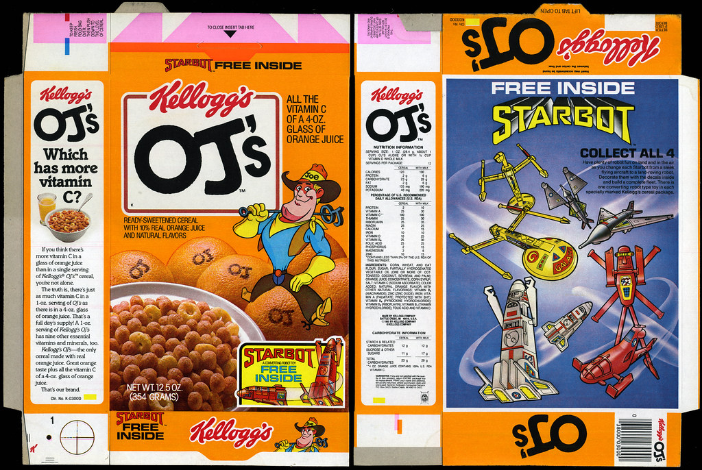 Kellogg's OJ's cereal box Starbot Free Inside 1985 Flickr
