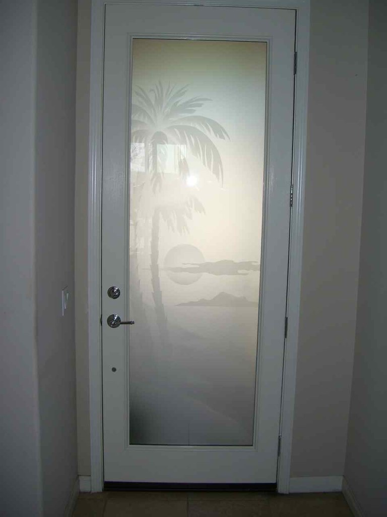Palm Sunset, Sandblast Etched Glass Door for Privacy a photo on